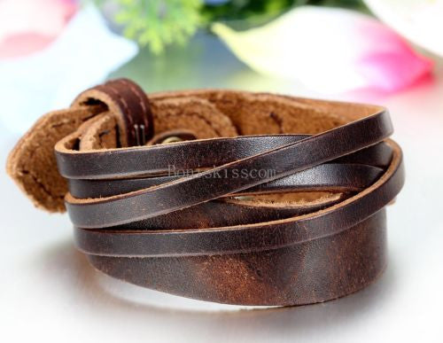 Punk Leather Wrap Cuff Bangle Bracelet Men's Women's Wristband  Unisex Jewelry