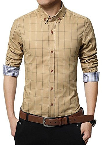 localmode Men's 100% Cotton Long Sleeve Plaid Slim Fit Button Down Dress Shirt