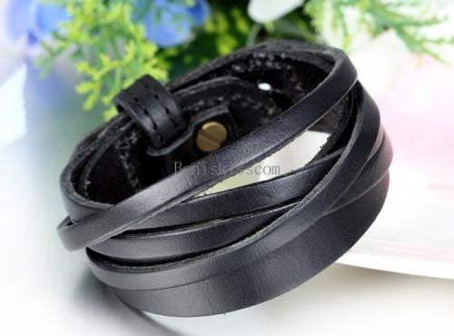 Punk Leather Wrap Cuff Bangle Bracelet Men's Women's Wristband  Unisex Jewelry