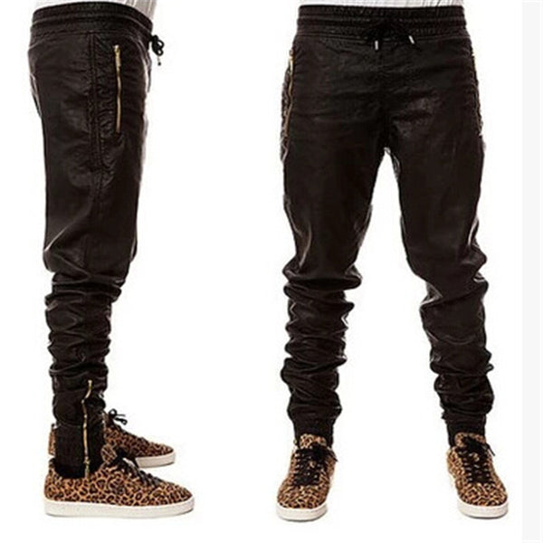 New Kanye west Hip Hop big and tall Fashion zippers jogers Pant Men Black Joggers dance urban Clothing Mens faux leather PantsNew Kanye west Hip Hop big and tall Fashion zippers jogers Pant Men Black Joggers dance urban Clothing Mens faux leather Pants