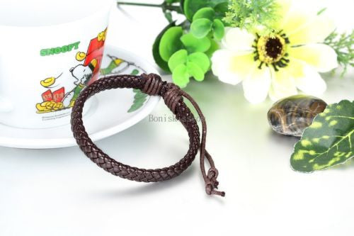 Men's Women's Wrap Braided Leather Bracelet Cuff Bangle Adjustable Wristband