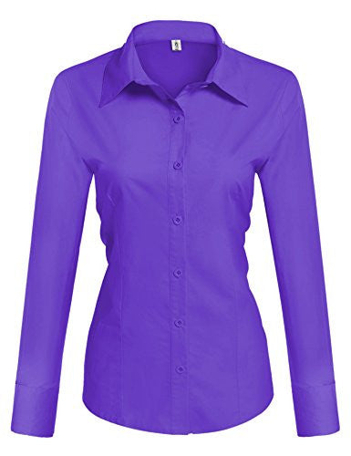 HOTOUCH Womens long Sleeve Button Down Shirt with Stretch