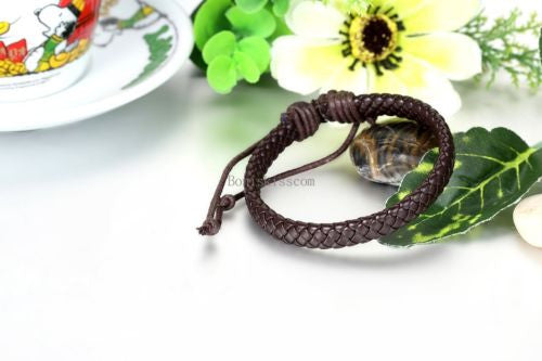 Men's Women's Wrap Braided Leather Bracelet Cuff Bangle Adjustable Wristband