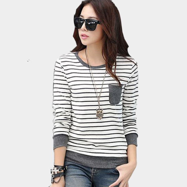 Vetement Femme Winter Long Sleeve Tshirt Women T Shirt Womens Tops Camisas Femininas 2016 Poleras De Mujer Stripe T-shirt Blusas