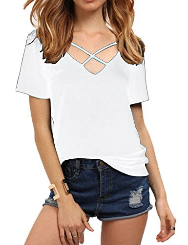 Haola Women's Summer Cross Front Tops Deep V Neck Casual Teen Girls Tees T Shirts