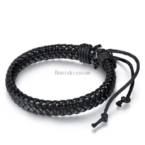 Men's Women's Wrap Braided Leather Bracelet Cuff Bangle Adjustable Wristband