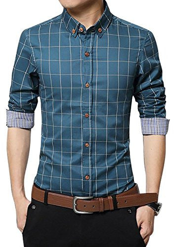 localmode Men's 100% Cotton Long Sleeve Plaid Slim Fit Button Down Dress Shirt