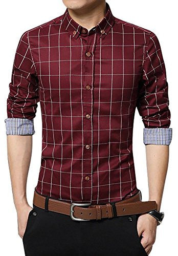 localmode Men's 100% Cotton Long Sleeve Plaid Slim Fit Button Down Dress Shirt