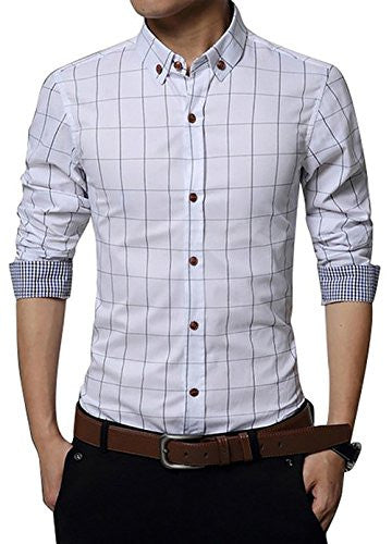 localmode Men's 100% Cotton Long Sleeve Plaid Slim Fit Button Down Dress Shirt