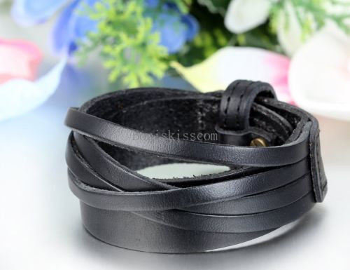 Punk Leather Wrap Cuff Bangle Bracelet Men's Women's Wristband  Unisex Jewelry