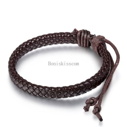 Men's Women's Wrap Braided Leather Bracelet Cuff Bangle Adjustable Wristband