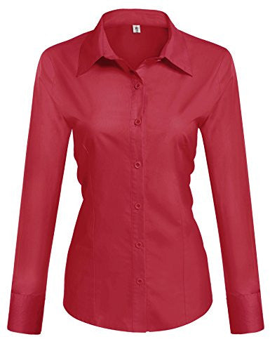 HOTOUCH Womens long Sleeve Button Down Shirt with Stretch