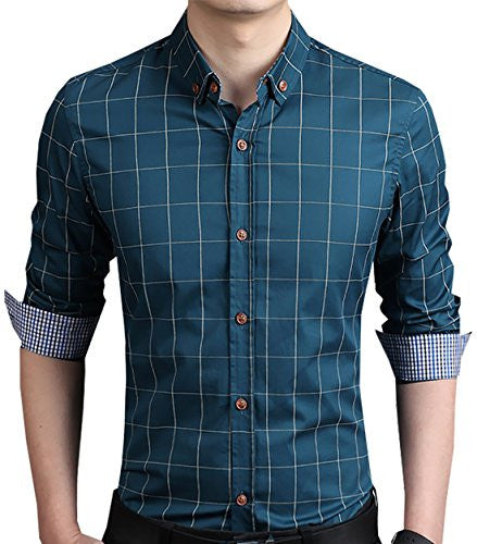 localmode Men's 100% Cotton Long Sleeve Plaid Slim Fit Button Down Dress Shirt