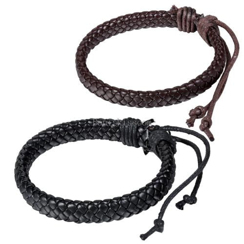 Men's Women's Wrap Braided Leather Bracelet Cuff Bangle Adjustable Wristband