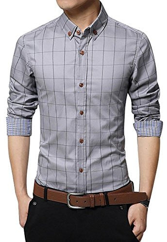 localmode Men's 100% Cotton Long Sleeve Plaid Slim Fit Button Down Dress Shirt