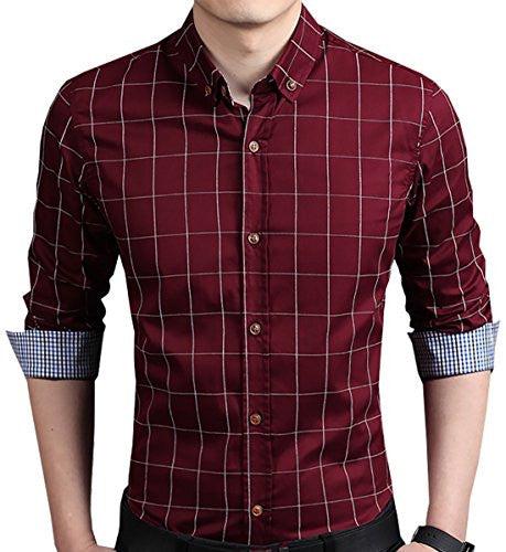 localmode Men's 100% Cotton Long Sleeve Plaid Slim Fit Button Down Dress Shirt