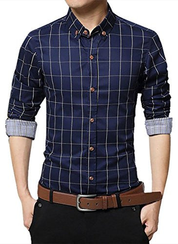 localmode Men's 100% Cotton Long Sleeve Plaid Slim Fit Button Down Dress Shirt