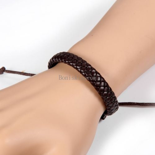 Men's Women's Wrap Braided Leather Bracelet Cuff Bangle Adjustable Wristband