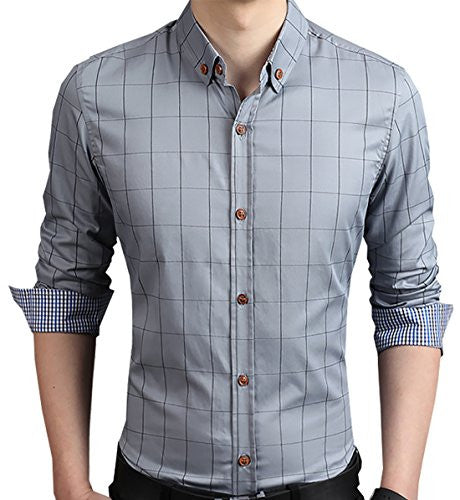 localmode Men's 100% Cotton Long Sleeve Plaid Slim Fit Button Down Dress Shirt