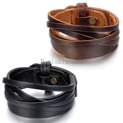 Punk Leather Wrap Cuff Bangle Bracelet Men's Women's Wristband  Unisex Jewelry