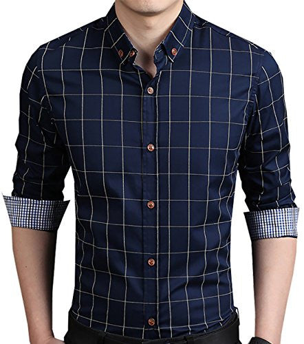 localmode Men's 100% Cotton Long Sleeve Plaid Slim Fit Button Down Dress Shirt