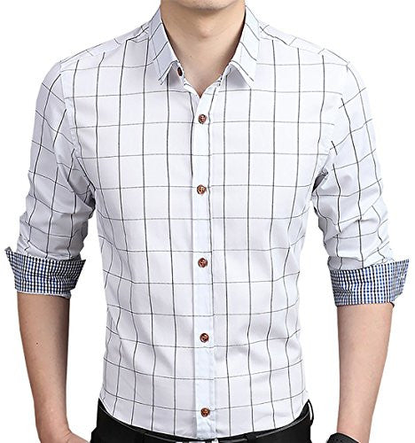 localmode Men's 100% Cotton Long Sleeve Plaid Slim Fit Button Down Dress Shirt