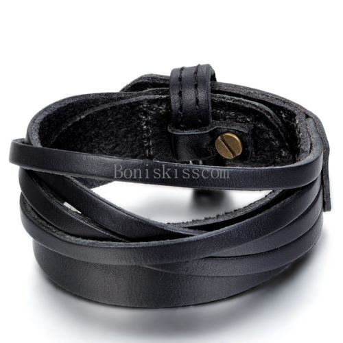 Punk Leather Wrap Cuff Bangle Bracelet Men's Women's Wristband  Unisex Jewelry