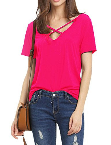 Haola Women's Summer Cross Front Tops Deep V Neck Casual Teen Girls Tees T Shirts